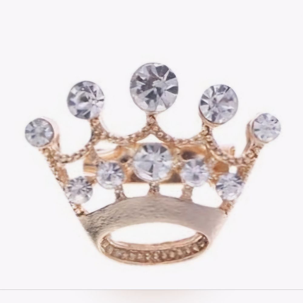 NWT Fashion Jewelry Gold Tone & Clear Rhinestone Crown Brooch